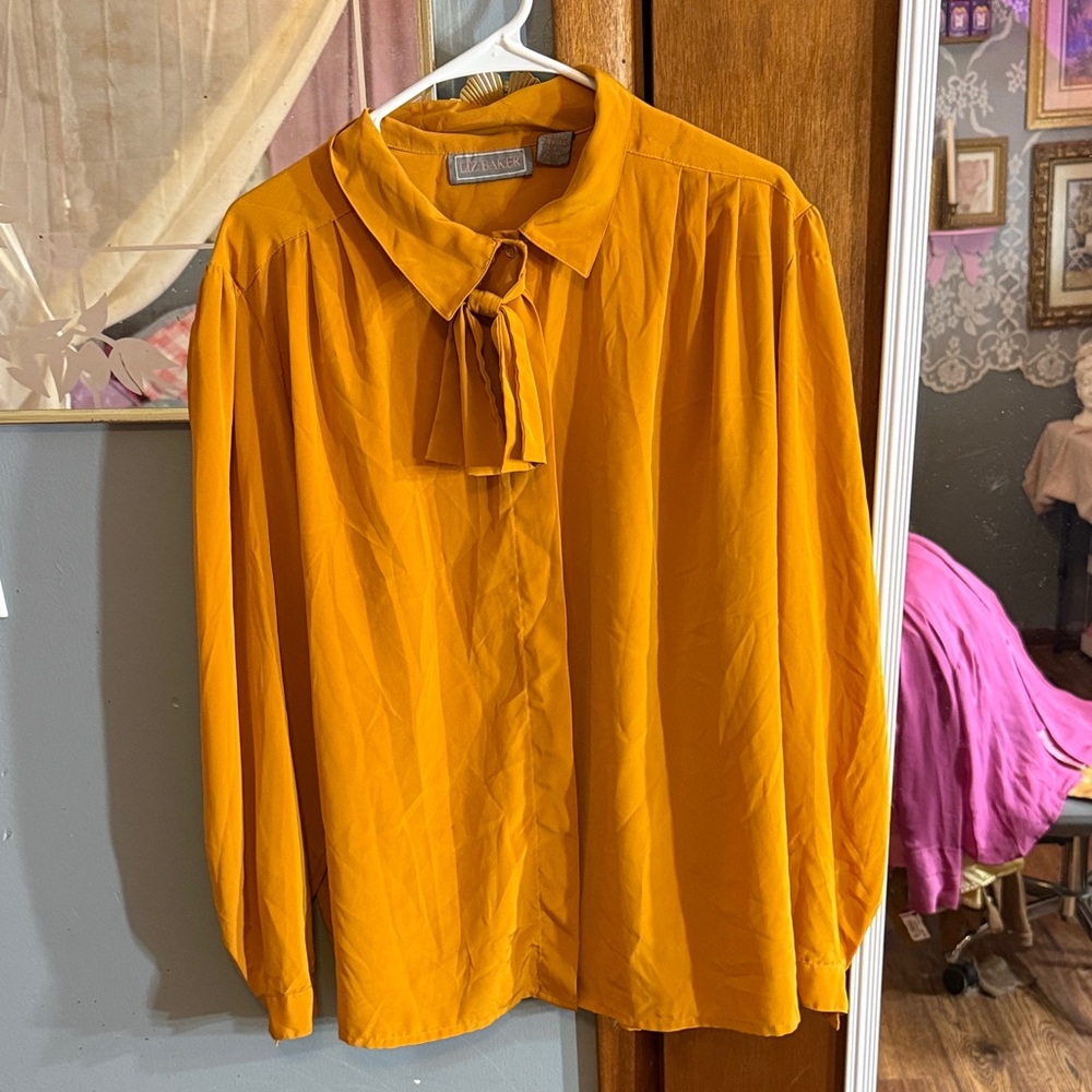 Liz Baker Mustard Yellow Tie-Neck Blouse